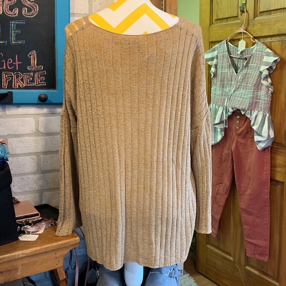 ❗️3/$23 Earthbound Tan Crochet Knit Lace Sheer Boho Natural Laganlook Sweater - Picture 3 of 5